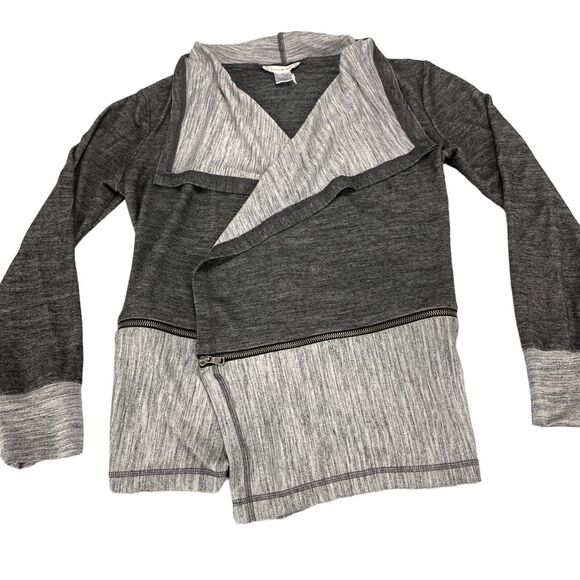 Peyton Jensen Cardigan Top Womens Medium Gray Black Long Sleeve Open Front USA - Picture 1 of 15